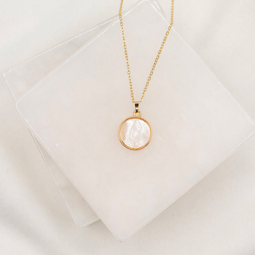 Blessed Mother Mary Mother of Pearl Necklace