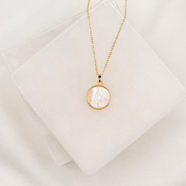 Blessed Mother Mary Mother of Pearl Necklace