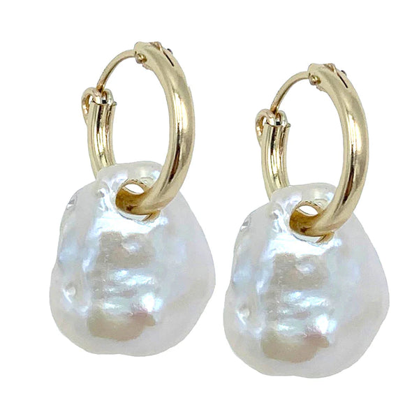 Huggie Earring with Freshwater Pearl Dangle