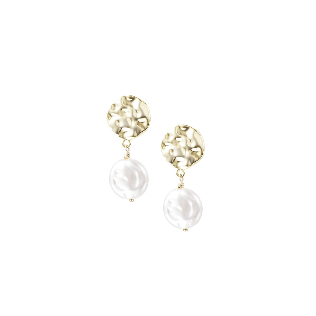 Horizon Pearl Drop Stud Earrings in Gold