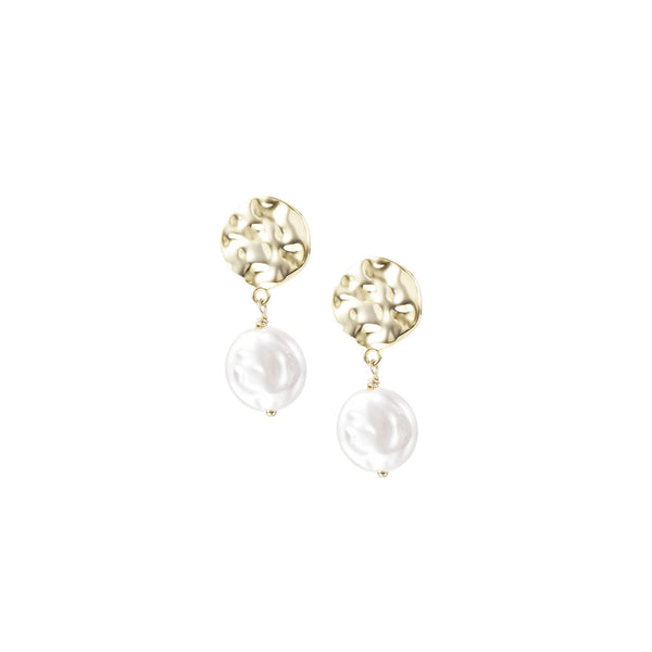 Horizon Pearl Drop Stud Earrings in Gold