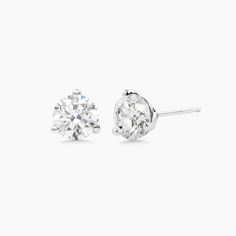 2.5 Carat Lab Grown Three Prong Martini Diamond Stud Earrings