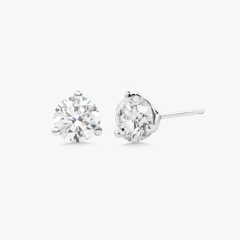 Petite Lab Grown Three Prong Martini Diamond Stud Earrings