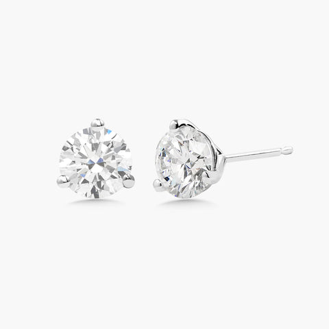 3 Carat Lab Grown Three Prong Martini Diamond Stud Earrings