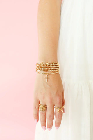 Cross Gold Charm Stretch Bracelet