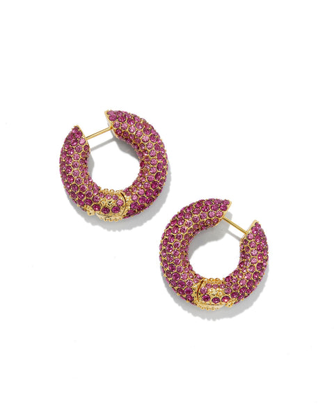 Mikki Gold Pave Hoop Earrings in Cranberry Crystal