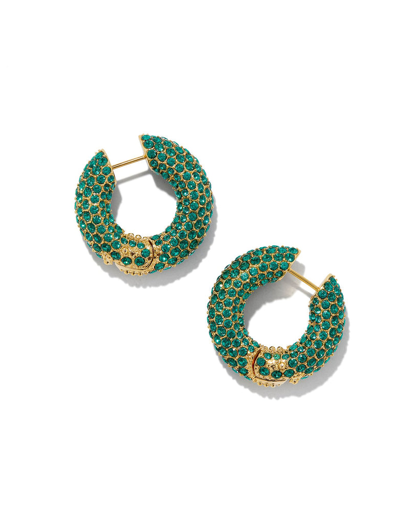 Mikki Gold Pave Hoop Earrings in Green Crystal