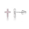 Sterling Silver Pink CZ Cross Earrings Baby Baptism Gift