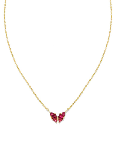 Blair Butterfly Small Gold Pendant Necklace in Cranberry Mix
