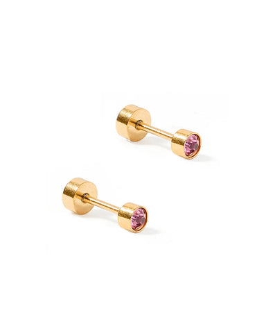 Juliet Pink 3mm Flat Back Screw Stud Earrings
