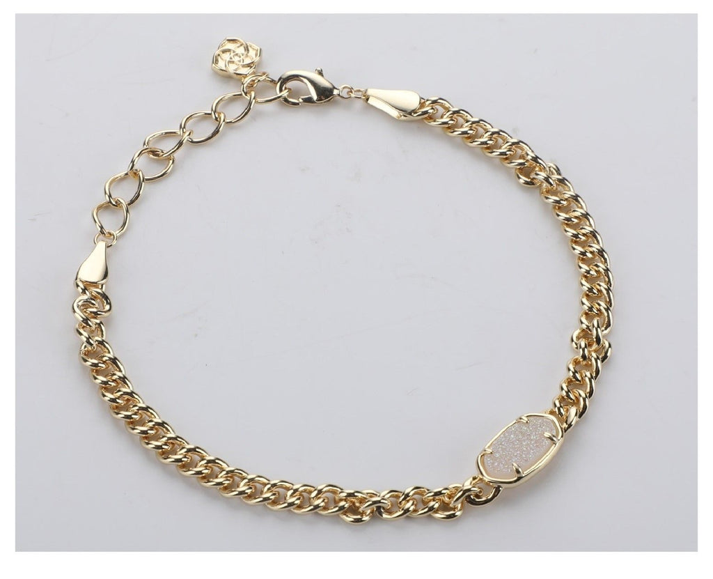 Grayson Delicate Link Chain Bracelet in Iridescent Drusy