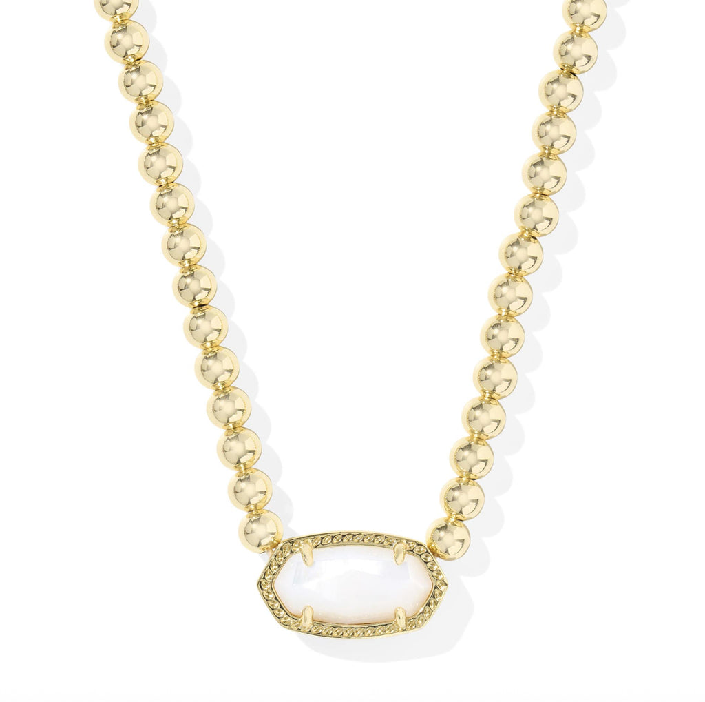 Elisa Gold Beaded Necklace in Ivory Mother of Pearl