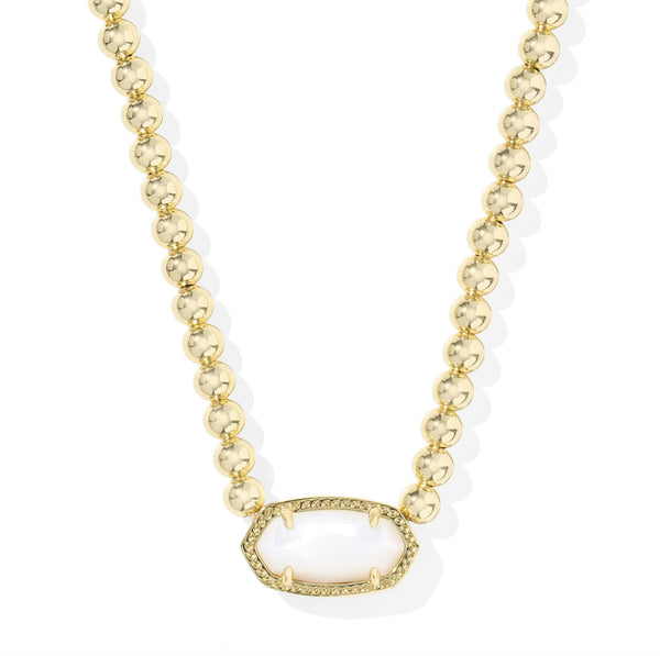 Elisa Gold Beaded Necklace in Ivory Mother of Pearl