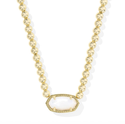 Elisa Gold Beaded Necklace in Ivory Mother of Pearl