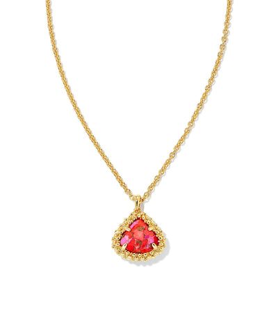 Framed Kendall Gold Short Pendant Necklace in Bronze Veined Red Fuchsia