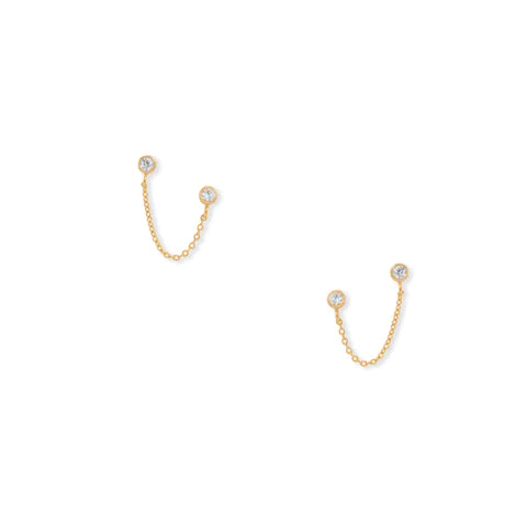 Bezel CZ Chain Earrings