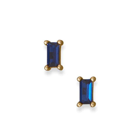 Baguette Blue CZ Stud Earrings