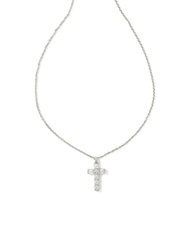 Gracie Cross Pendant Necklace in White Crystal