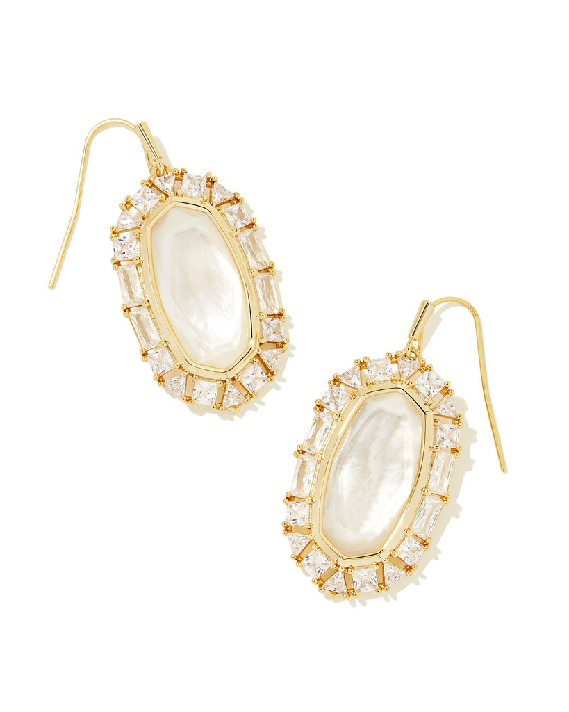 Elle Gold Crystal Framed Drop Earring in Ivory Mother of Pearl
