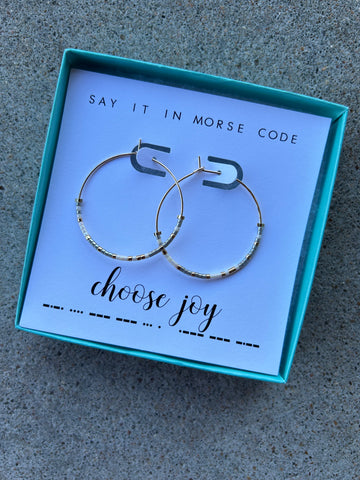 Choose Joy Morse Code Hoop Earrings