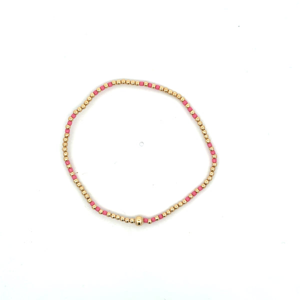 Hope Joy Pattern 2mm Bead Bracelet in Bright Pink