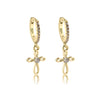 14K Gold-Plated Huggie with Cross Earrings for Kids, Girls