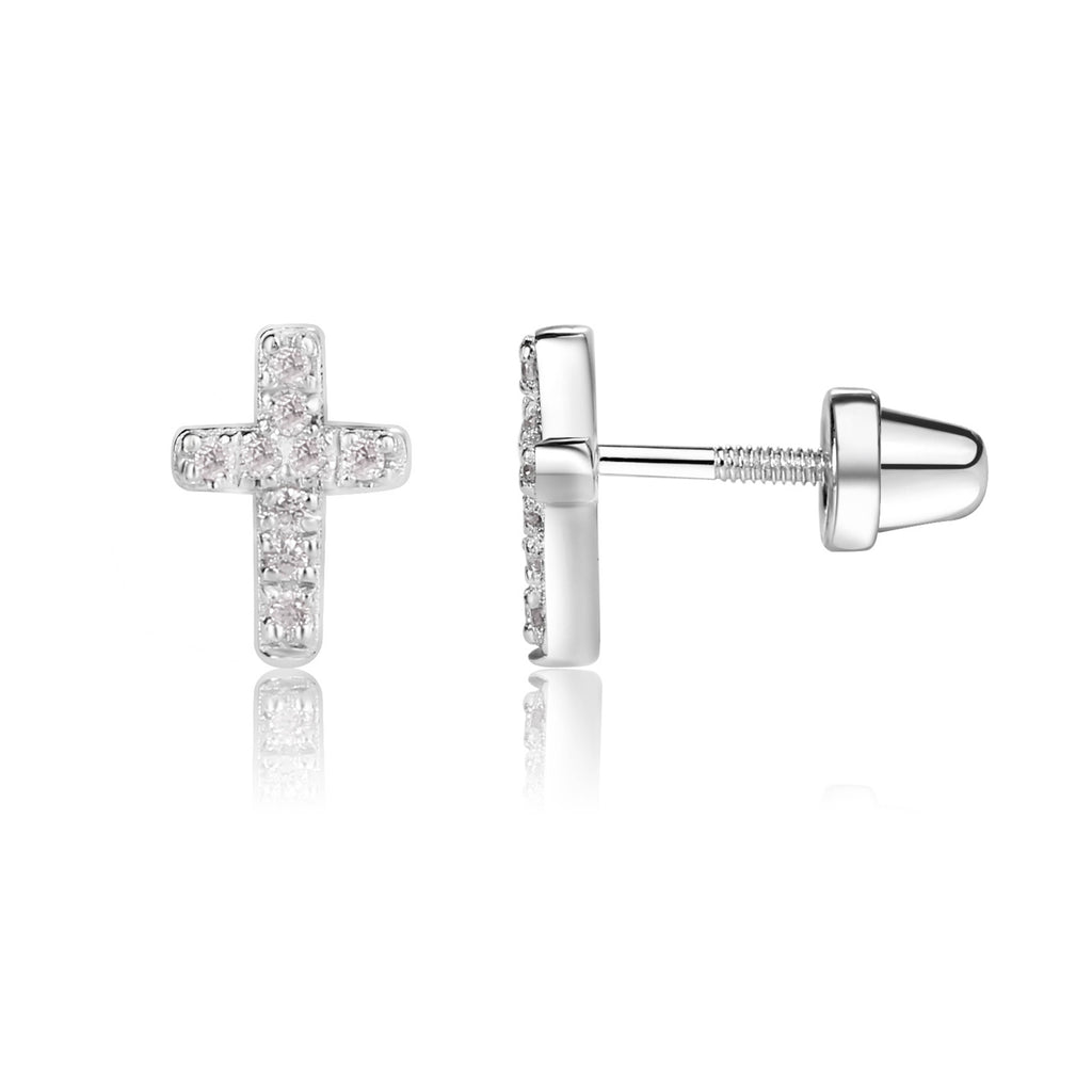 Sterling Silver Baptism Cross CZ Earrings Baby Baptism Gift