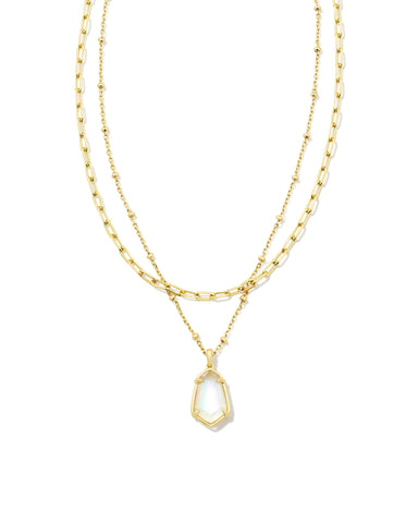 Alexandria Gold Multi Strand Necklace in Clear Rock Crystal