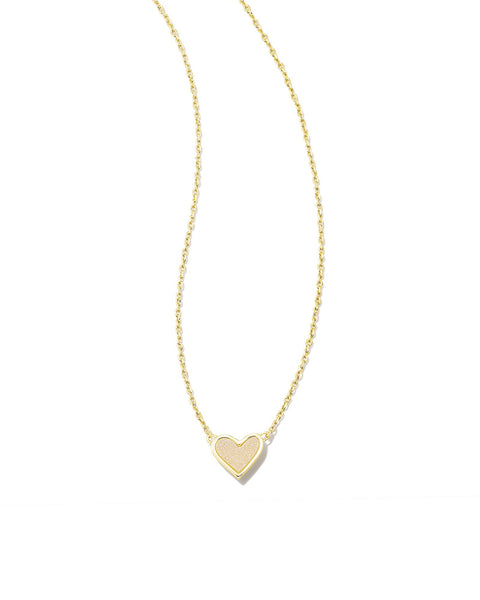 Framed Gold Ari Heart Short Pendant Necklace in Iridescent Drusy