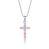 Girls 1st Communion Sterling Silver Pink CZ Cross Necklace