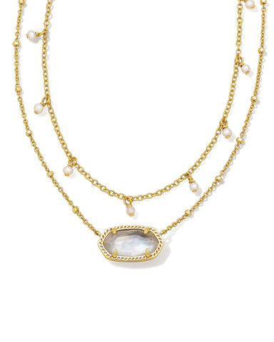 Elisa Pearl Gold Multi-Strand Necklace in Ivory Mother of Pearl