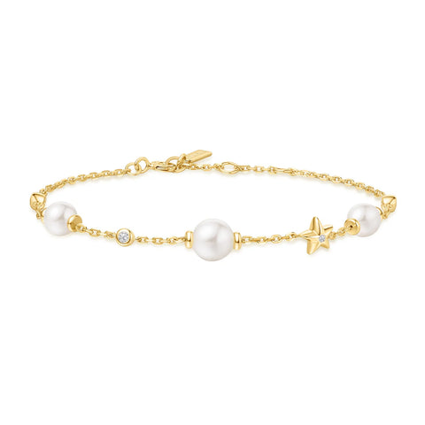 Gold Shell Pearl & Star Station Bracelet