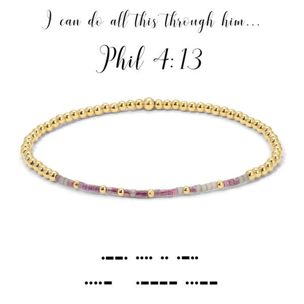 Philippians 4:13 {I can do all things through Him...} Morse Code Stretch Bracelet