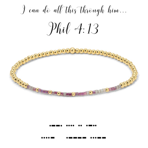 Philippians 4:13 {I can do all things through Him...} Morse Code Stretch Bracelet