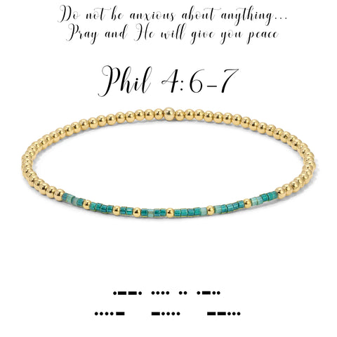 Philippians 4:6-7 {Do not be anxious about anything...} Morse Code Stretch Bracelet