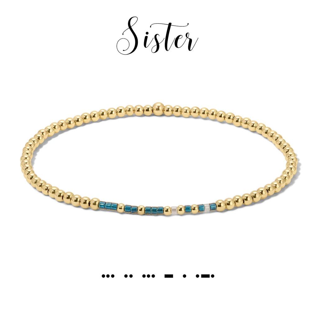 Sister Morse Code Stretch Bracelet