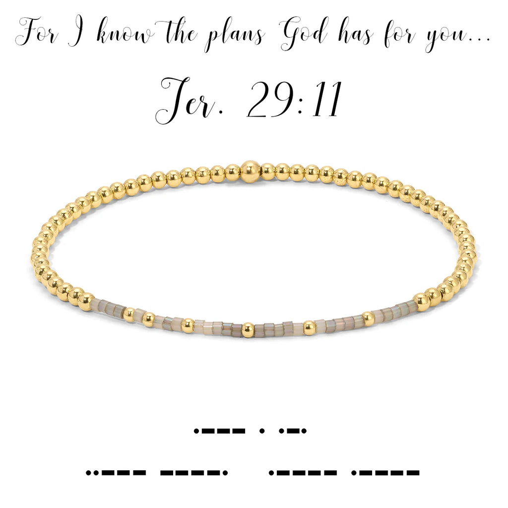 Jeremiah 29:11 {For I know the plans God has for you...} Morse Code Stretch Bracelet