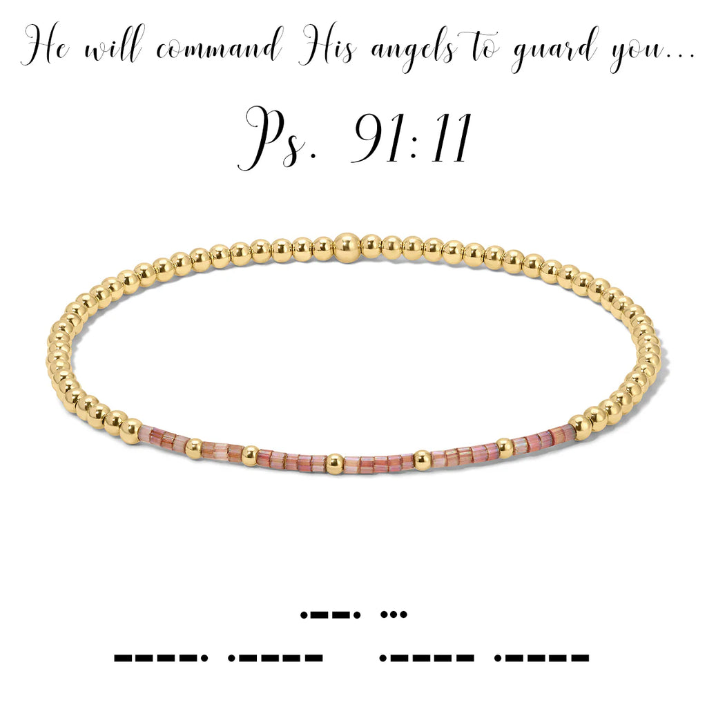 Psalm 91:11 {He will command His angels to guard you...} Morse Code Stretch Bracelet