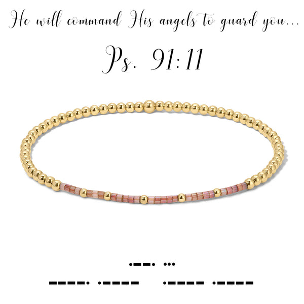 Psalm 91:11 {He will command His angels to guard you...} Morse Code Stretch Bracelet