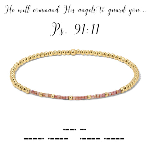 Psalm 91:11 {He will command His angels to guard you...} Morse Code Stretch Bracelet