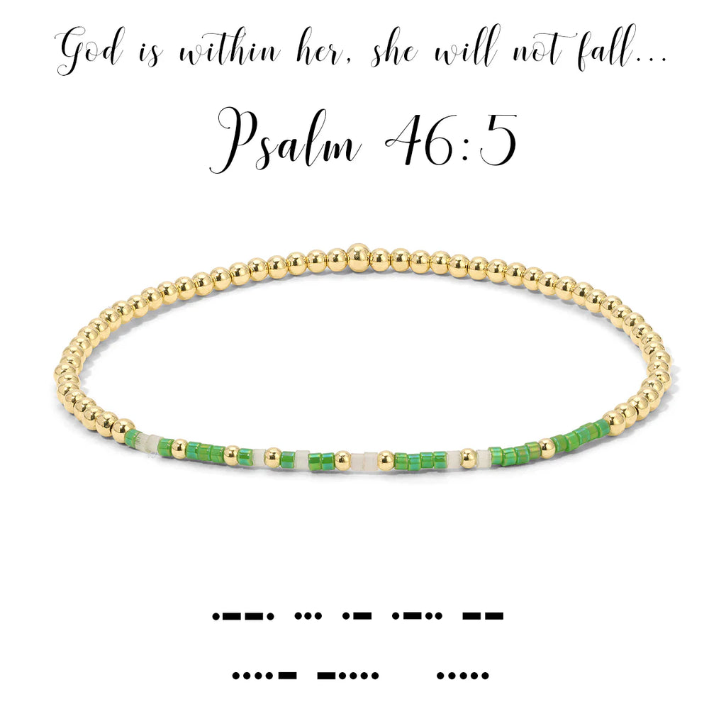 Psalm 46:5 {God is within her, she will not fall} Morse Code Stretch Bracelet