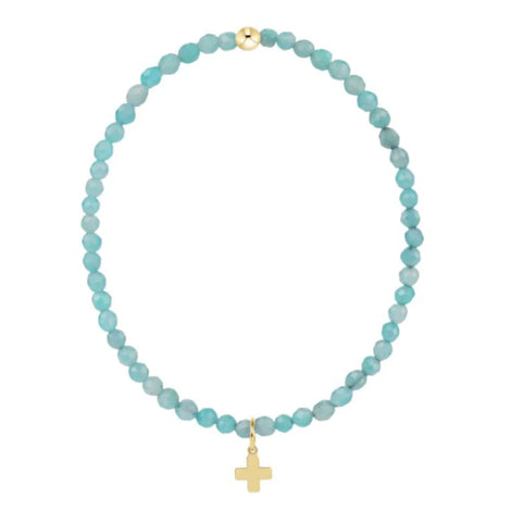 Classic Amazonite 3mm Bracelet - Signature Cross Gold Charm
