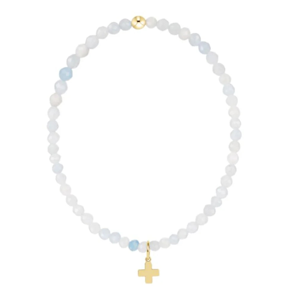 Classic Aquamarine 3mm Bracelet - Signature Cross Gold Charm