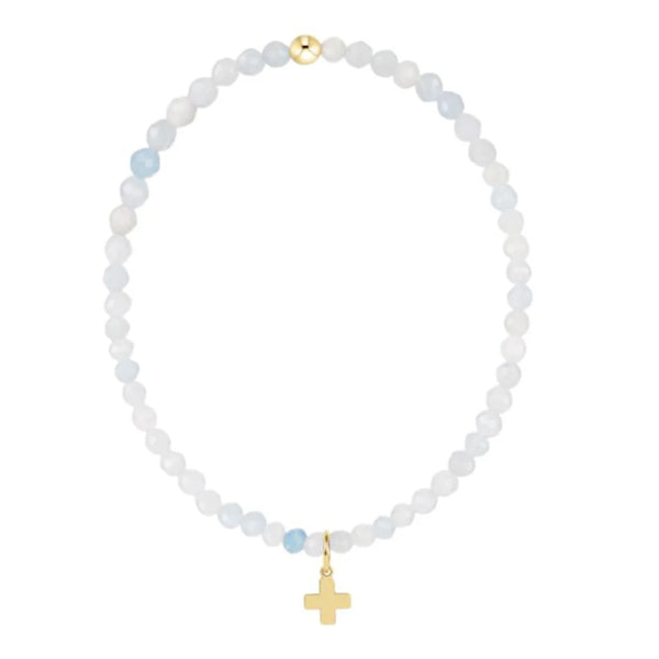 Classic Aquamarine 3mm Bracelet - Signature Cross Gold Charm