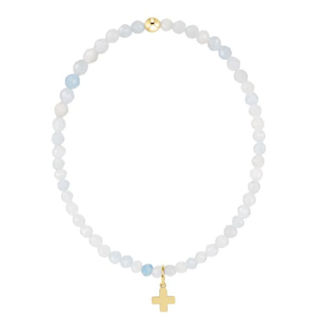 Classic Aquamarine 3mm Bracelet - Signature Cross Gold Charm