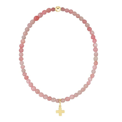 Classic Pink Opal 3mm Bracelet - Signature Cross Gold Charm