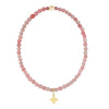 Classic Pink Opal 3mm Bracelet - Signature Cross Gold Charm