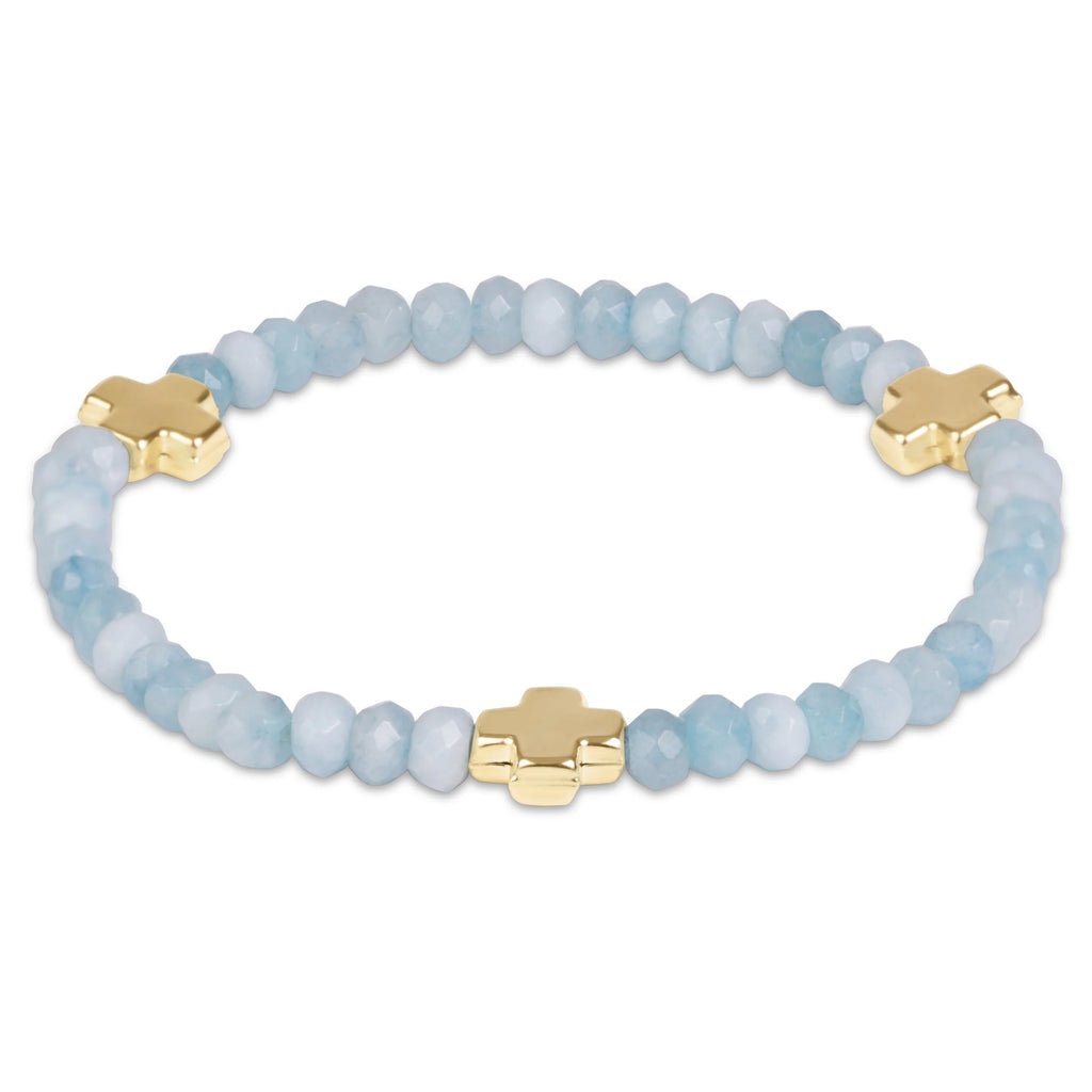 Signature Cross Gold 4mm Gemston - Aquamarine