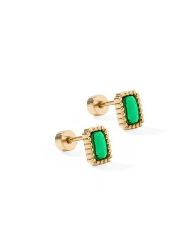 Madison Emerald Gold Flat Back Screw Stud Earrings