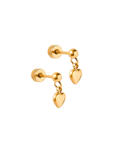 Millie Heart Gold Flat Back Screw Dangle Stud Earrings